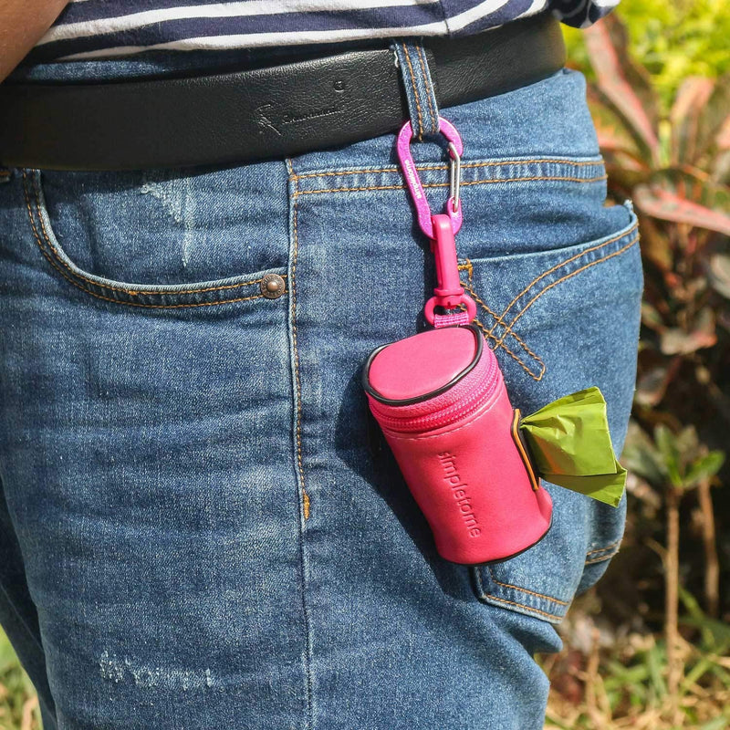 [Australia] - simpletome Dog Waste Bag Dispenser for Leash Belt Waterproof 1680D Oxford YKK Zipper PU Leather Pink 