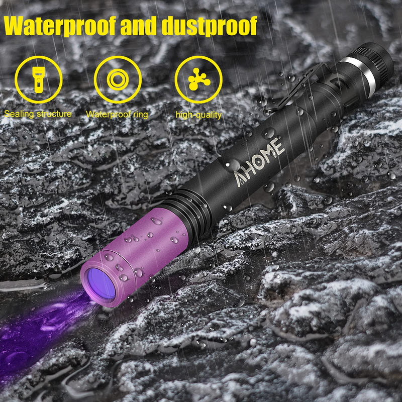 AHOME P2 USB Rechargeable Pen UV Torch, 395nm Blacklight LED Pocket Penlight, Pet Urine Detector, IPX5 Water-Resistant, 1000mAh NiMH Battery ×2 Included, 2 Modes (High, Low) - PawsPlanet Australia