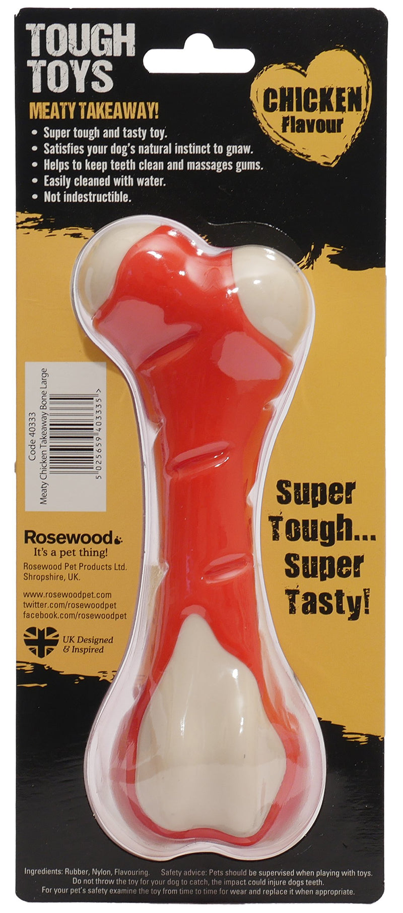 Rosewood Meaty Chicken Takeaway Bone Tough Dog Toy, Large - PawsPlanet Australia