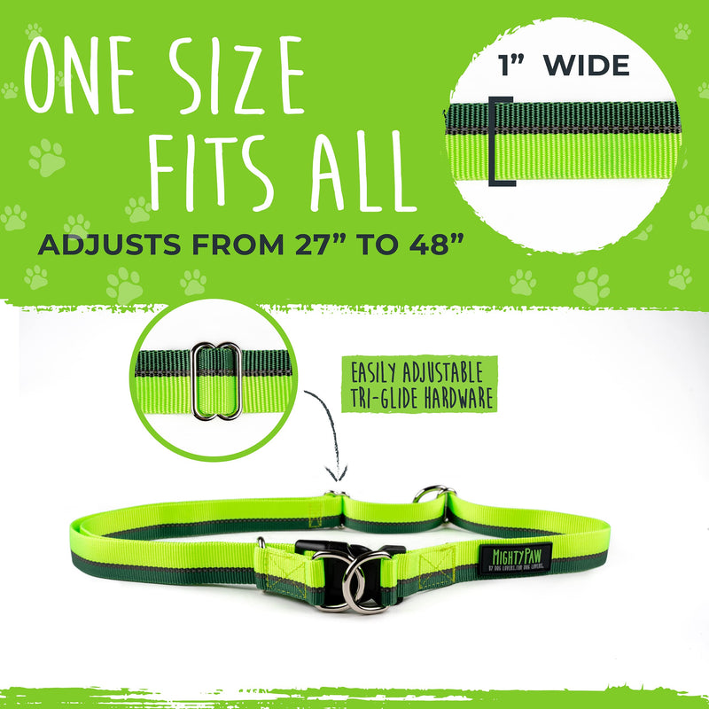 Mighty Paw Hands Free Bungee Leash 2.0 | 4’ Dog Lead W/ Dual Padded Traffic Handles for Running, Hiking & Jogging. Wearable Belt (27-48” Waistband) W/ 2 Attachment Loops. Pets Up to 150lb Green - PawsPlanet Australia