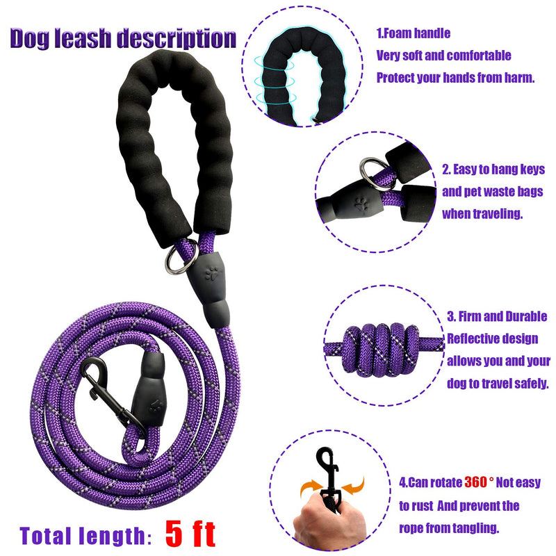 Mauts Pet Dog Collars and Lead Set for Large Medium Small Dogs. (3 Pcs) (Small, Purple) - PawsPlanet Australia