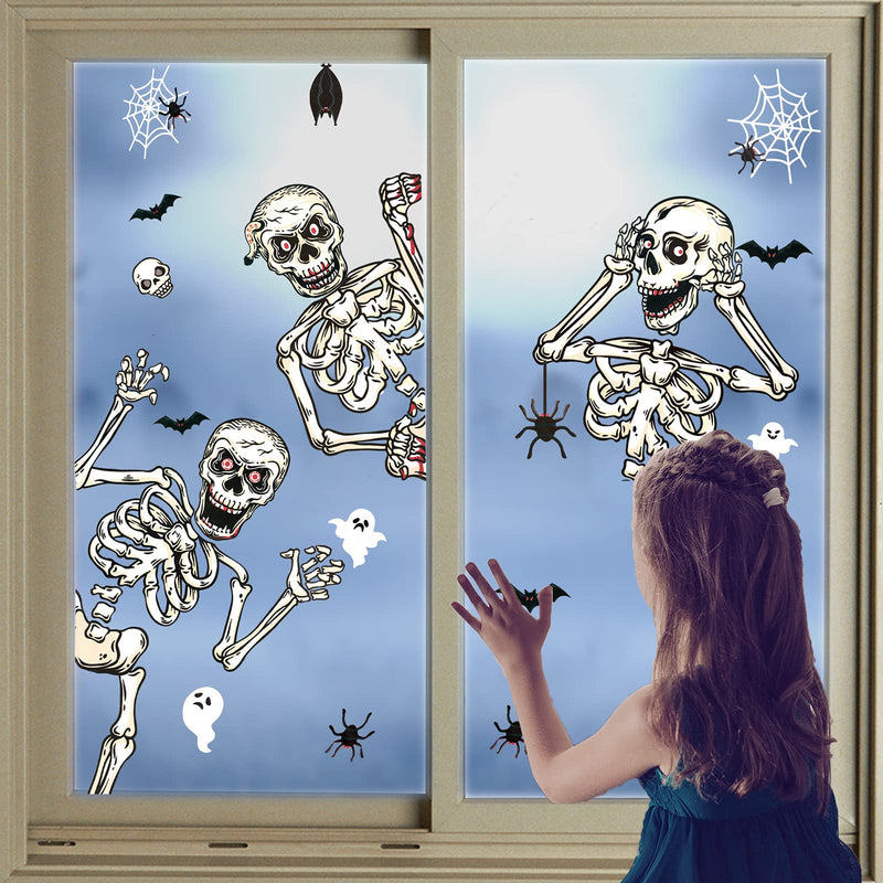 Halloween Window Clings, Skull Skeleton Window Wall Stickers, Double-Side Halloween Window Stickers Skull Bat Decals for Home Party Window Decorations - PawsPlanet Australia