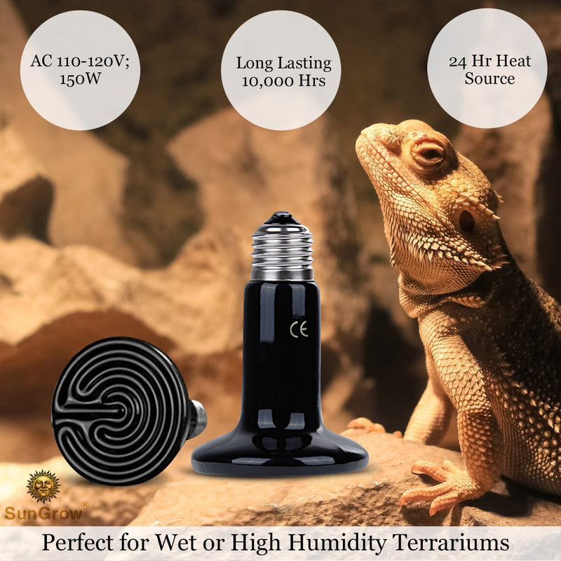 [Australia] - SunGrow Ceramic Heating Lamp, 110-volts 150-watts, Provides Heat Without Transmitting Light, Infrared Heat Emitter for Reptiles, Chicks, Hermit Crabs, Terrariums, Pet Brooders, Coops 