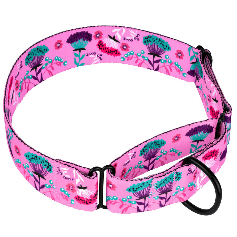 [Australia] - CollarDirect Martingale Collars for Dogs Heavy Duty Floral Pattern Female Safety Nylon Training Wide Collar Flower Design Large Medium L, Neck Size 15"-20" Pink 