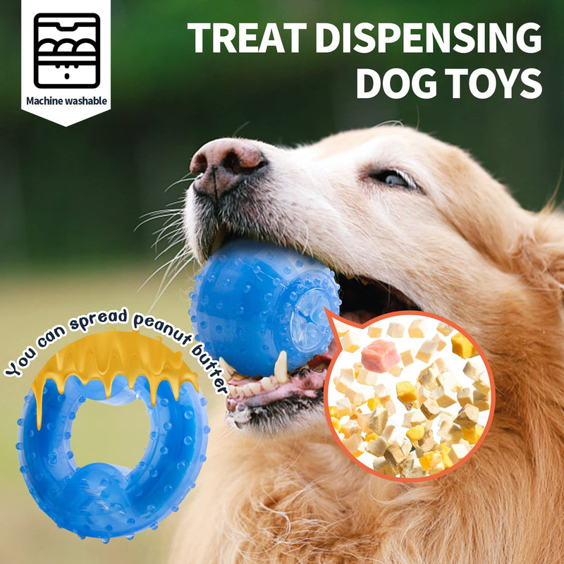 Dog Chew Toys for Aggressive Chewers, Puppy Teething Ring and Dog Ball, Treat Dispensing Dog Toys, Frozen Tough Puppy Toys Set - PawsPlanet Australia