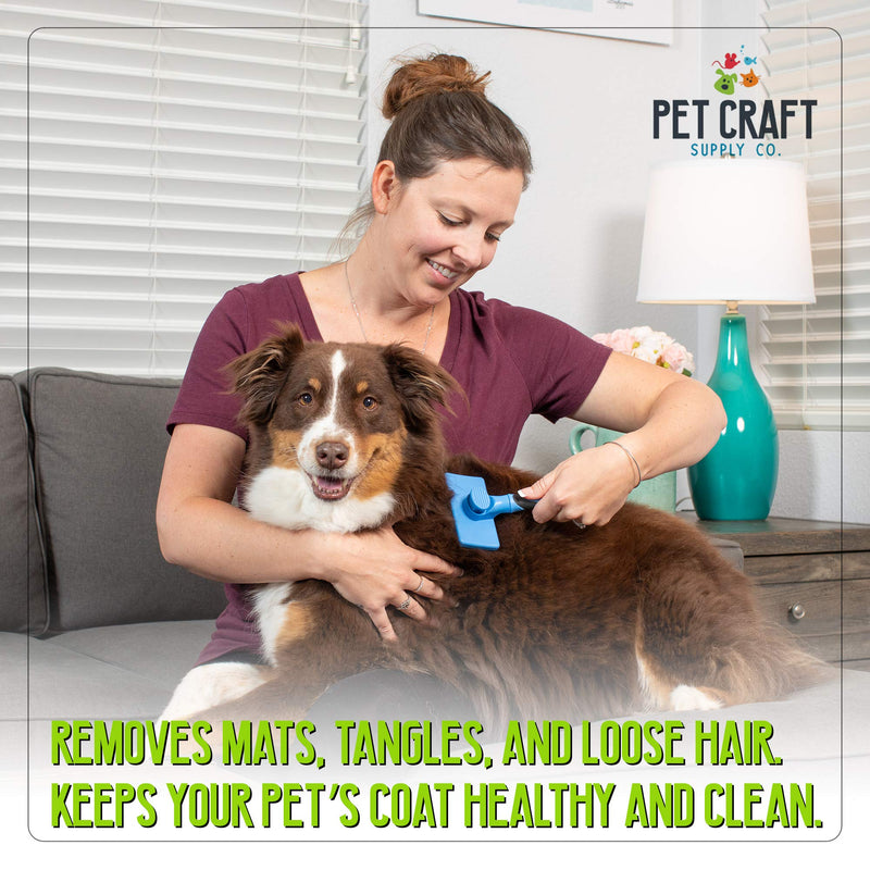 [Australia] - Pet Craft Supply Self Cleaning Calming Slicker Pet Grooming Brush for Dogs and Cats with Short to Long Hair, Removes Mats, Tangles, Loose Hair and Undercoat Treatment 