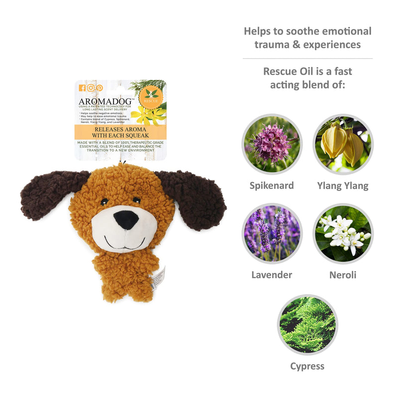 AROMADOG Rescue Big Head Stuffingless Flattie, Calming Lavender Plush Dog Toy For All Dogs, Brown, 20cm x 19cm - PawsPlanet Australia