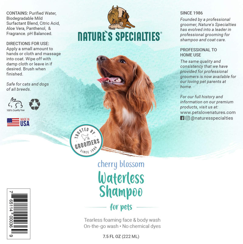 Nature's Specialties Waterless Dog Shampoo for Pets, No Rinse, Made in USA, 7.5oz Cherry Blossom - PawsPlanet Australia