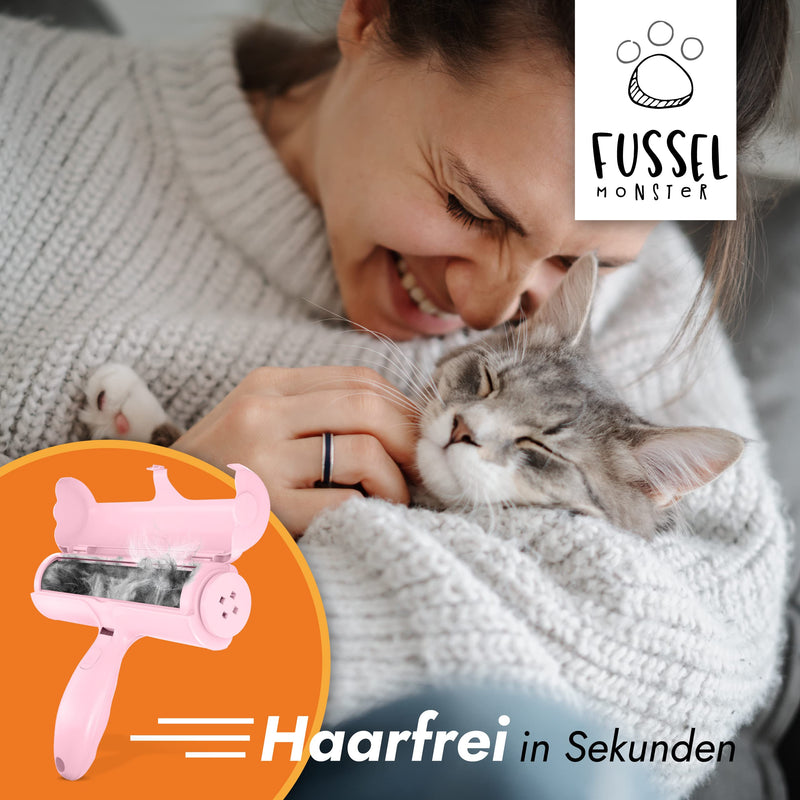 FusselMonster® [Pet hair remover] Lint roller for dogs and cats developed for effective cleaning of sofas, carpets, cars I reusable cat hair remover I lint roller animal hair pink - PawsPlanet Australia