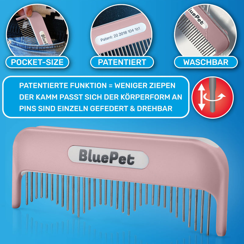 BluePet "Magic Comb" patented with rotating & yielding teeth - For long-haired dogs and cats - Removes knots and untangles the fur - Also for humans Pink - PawsPlanet Australia