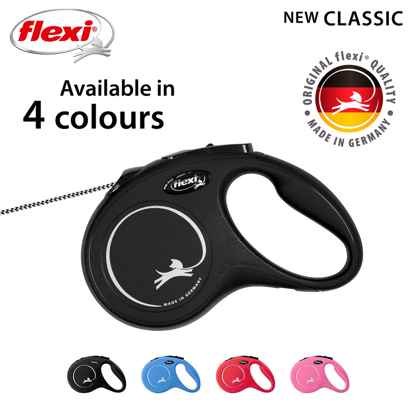 flexi New Classic Retractable Lead Cord, Black XS - PawsPlanet Australia