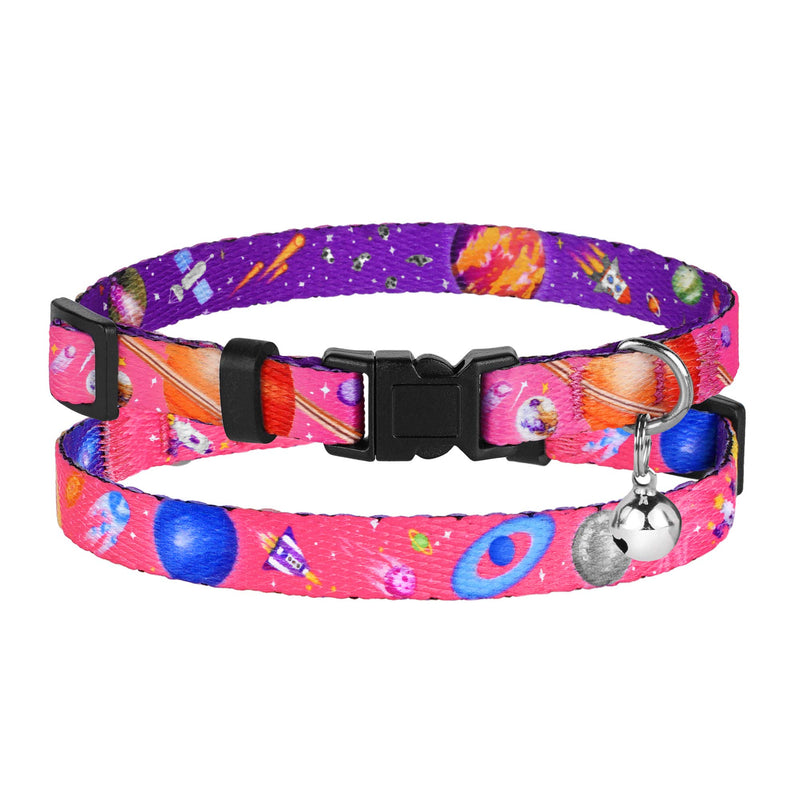 CollarDirect Galaxy Cat Collar with Bell Space Pattern 2PCs Adjustable Safety Breakaway Collars for Cats Kitten Black Pink Blue (Black + Pink) Black + Pink - PawsPlanet Australia