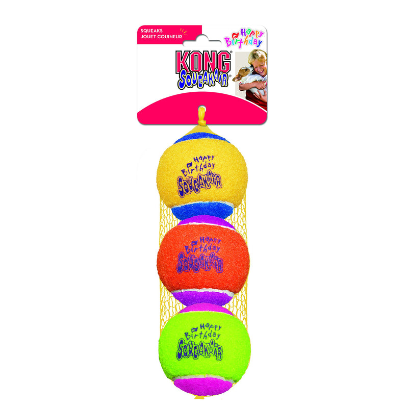 KONG Birthday Air Squeakair Balls, Medium, Pack of 3 M - PawsPlanet Australia