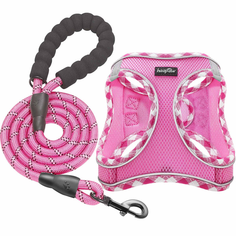 haapaw Dog Harness and Leash Set, No Pull, Adjustable Reflective Step-in Puppy Harness with Thick Padded Vest for Extra Small/Small Medium Dogs Pink M (Chest 38.1-45.7cm, Weight 4.5-6.8kg) - PawsPlanet Australia