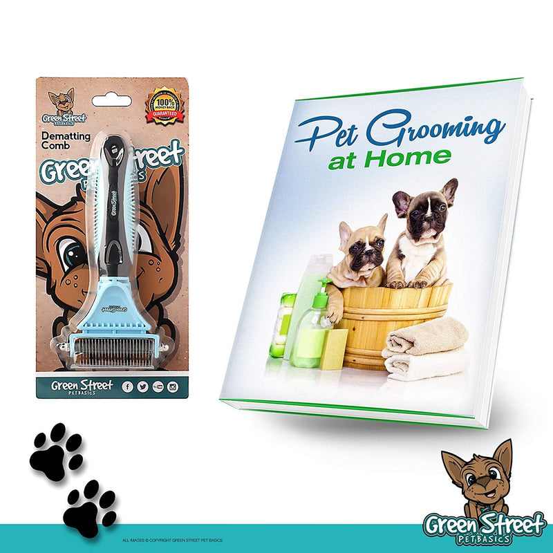 [Australia] - Green Street Pet Grooming Comb - with 2 Sided Professional Grooming Rake for Cats & Dogs - Safe Dematting Comb for Easy Mats & Tangles Removing - No More Nasty Mats and Flying Hair 