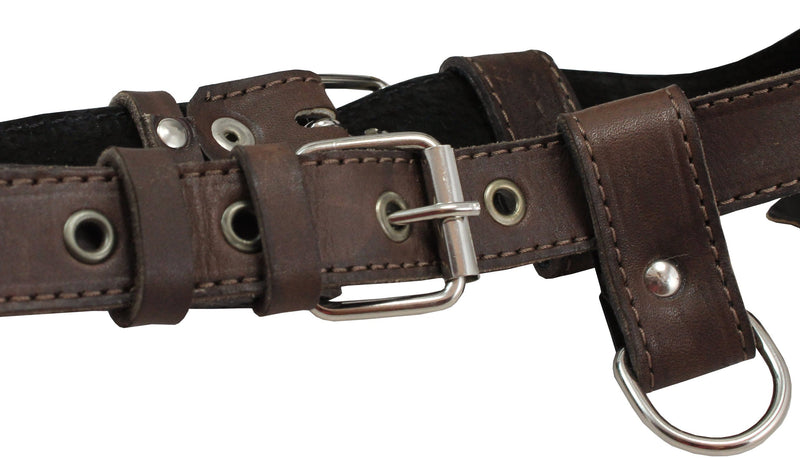 [Australia] - Genuine Leather Dog Harness Medium to Large 25"-32" Chest, 1" Wide Adjustable Straps Brown 