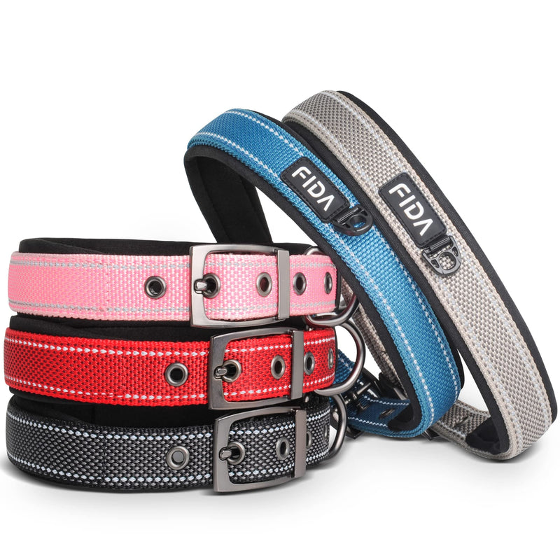 Fida Heavy Duty Dog Collar, Ultra Comfortable Soft Neoprene Padded, Adjustable Reflective Nylon Pet Collar with Durable Metal Belt Buckle for Small/Medium/Large/X-Large Breeds Small(11”-14.5“) Black - PawsPlanet Australia