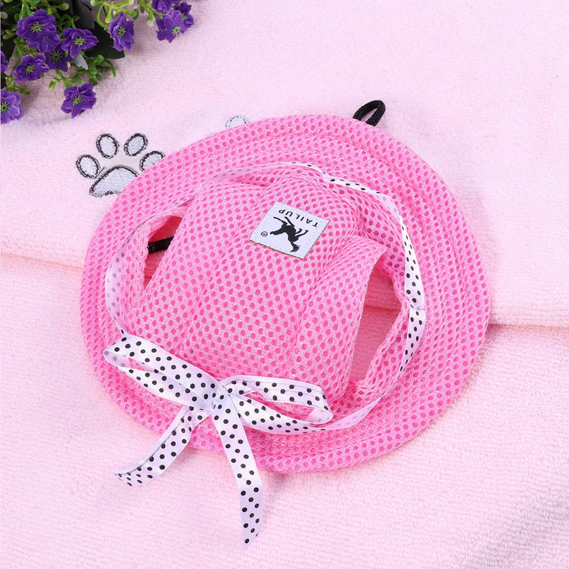 POPETPOP Round Brim Princess Cap Dog Visor Hat Sun Protection Cap Dog Mesh Porous Cap with Ear Holes and Chin Strap for Small Dogs- Size S (Pink) Pink - PawsPlanet Australia