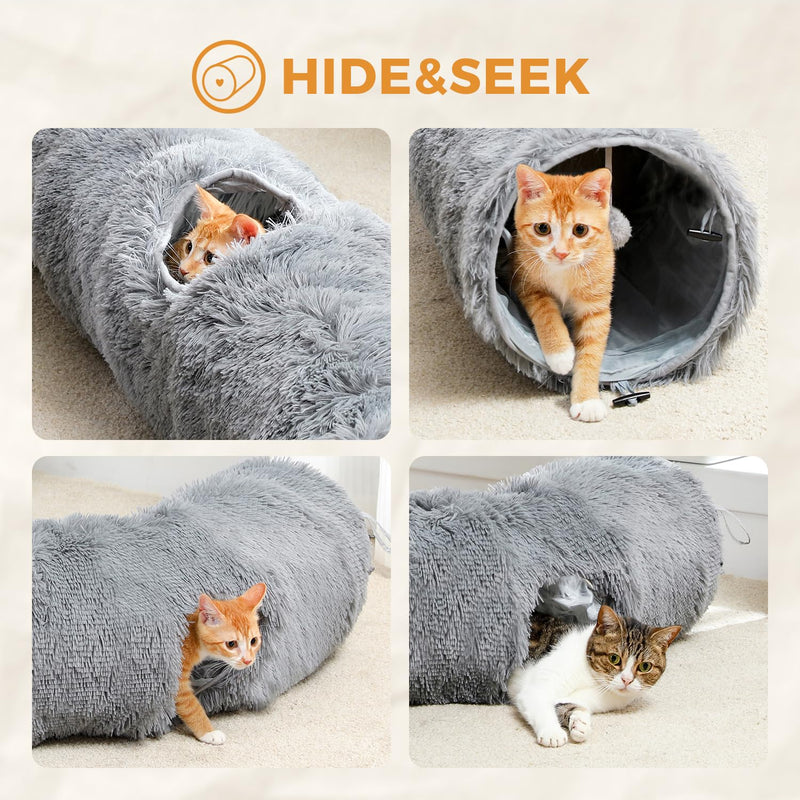 PAWZ Road Plush Cat Tunnel for Indoor Cats, Multifunctional Cat Toy Gray Shape S - PawsPlanet Australia