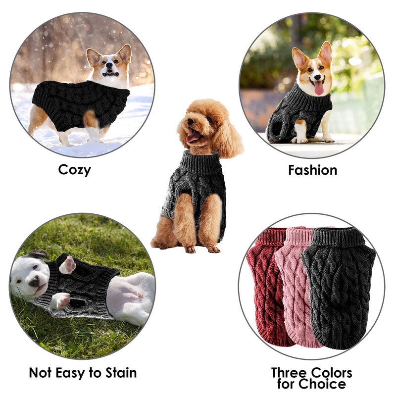 Ponacat Dog Sweaters, Pet Puppy Cold Weather Coats Fashion Clothes Turtleneck Knitting Knitwear Outwear,Black L Black - PawsPlanet Australia