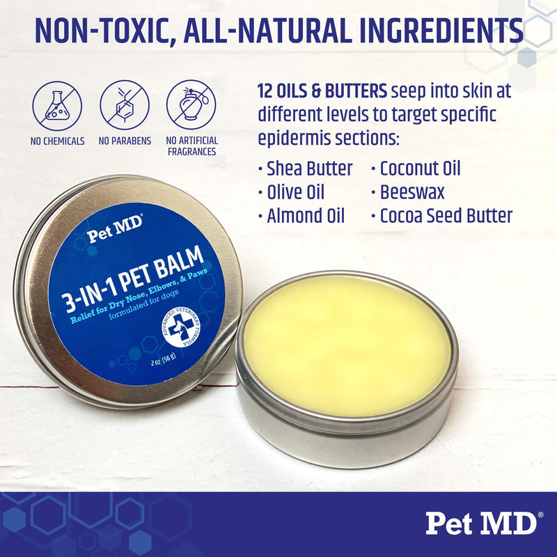 [Australia] - Pet MD Dog Paw Balm - 3-in-1 Paw, Nose/Snout, Elbow Moisturizer & Paw Protectors for Dogs - 2 oz Paw Wax with Shea Butter, Coconut Oil, Beeswax 