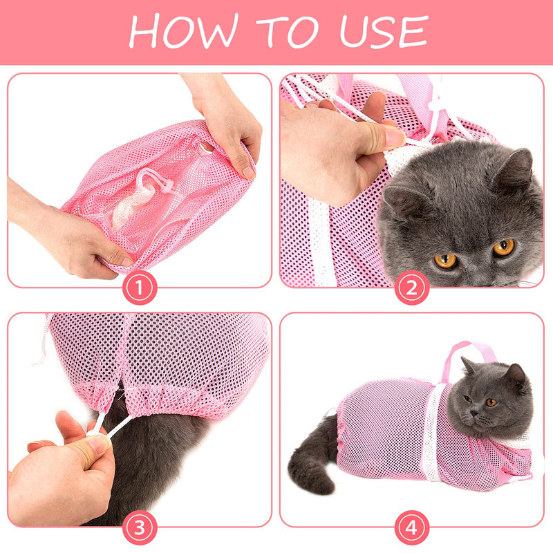 3 Pack Adjustable Cat Shower Net Bag- Multifunctional Cat Grooming Bathing Bag with Drawstrings Anti-Bite Anti-Scratch Cat Restraint Bag with Handle for Bathing Nail Trimming Pet Examination Ear Clean - PawsPlanet Australia
