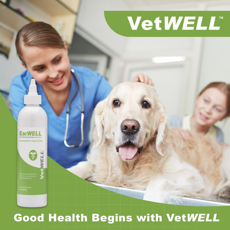 VetWELL Ear Cleaner for Dogs and Cats - Otic Rinse for Infections and Controlling Ear Infections and Ear Odor in Pets - 8 oz Cucumber Melon - PawsPlanet Australia