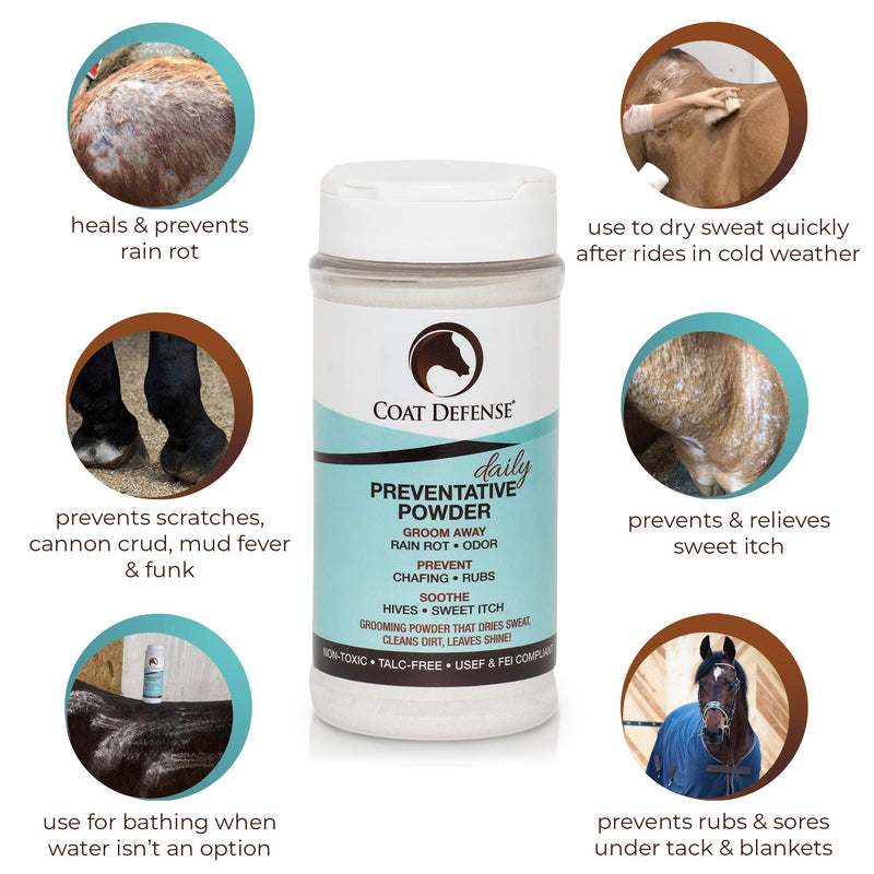 Coat Defense Daily Preventative Powder for Horses - Safe & Effective Equine Sweet Itch, Skin Funk, Scratches, & Rain Rot Treatment - Dry Shampoo for Horses, 8 oz Formula with All Natural Ingredients - PawsPlanet Australia