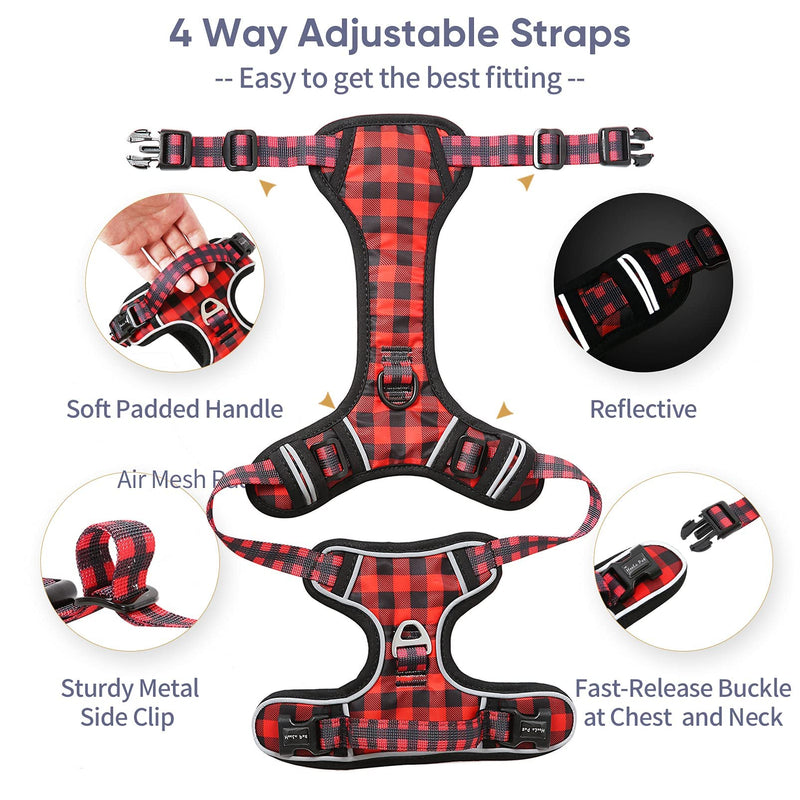 HEELE Dog Harness Dog Harness Small Dog No Pull Harness wiht Soft Handle Reflective Puppy Harness Adjustable, Checkered Black-Red, S New Black-Red Plaid - PawsPlanet Australia