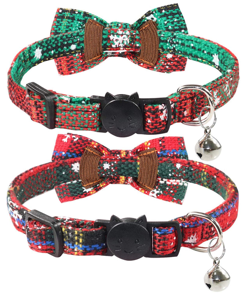 [Australia] - CHUKCHI Breakaway Cat Collar with Bow Tie and Bell, Cute Plaid Patterns, 2 Pack Kitty Safety Collars 