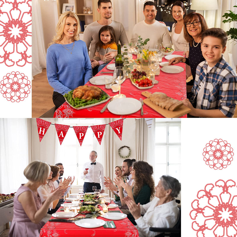 Bandana Western Party Tablecloth Red Paisley Print Plastic Table Cover Red Dandana Design Table Cloth Rectangle Floral Tablecloth for Western Cowboy Themed Party Decorations, 51 X 87 Inches (3 Pack) 3 - PawsPlanet Australia