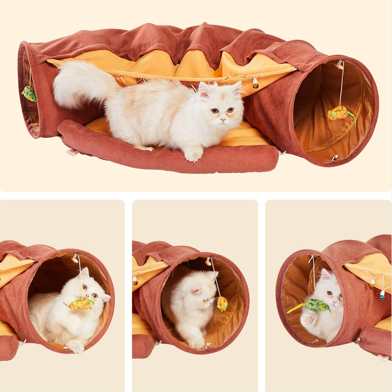 Cat Tunnel Bed for Indoor，Tunnel Tubes Toys with Removable Washable Mat & Scratching Ball ，Peak Hole Hideout House for Cat Puppy Kitten - PawsPlanet Australia