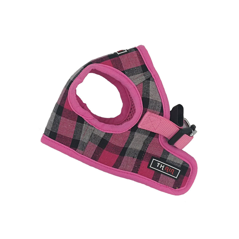 [Australia] - THAIN Step in Dog Harness and Leash Set no Pull Padded Vest Harness Plaid Pattern S(Chest Girth from 11” to 12.6") Pink 