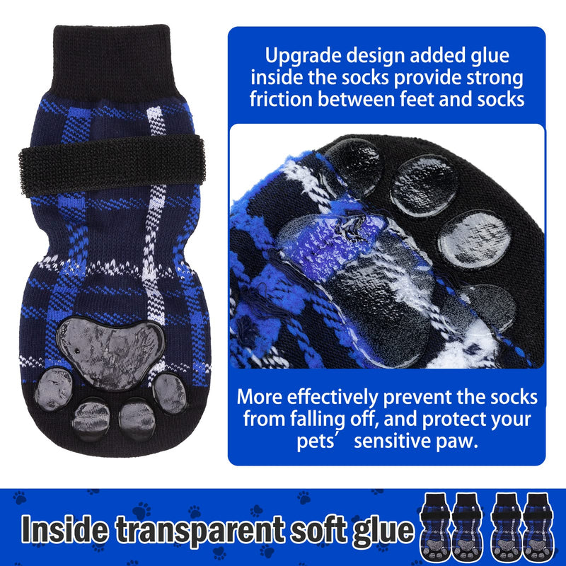 BINGPET Anti-Slip Dog Socks with Classic Plaid Design - 2 Pairs Comfortable Breathable Pet Doggy Paw Protector, Double-Sided Non-Slip Paw Patterns for Safe Indoor Wear Small Blue - PawsPlanet Australia