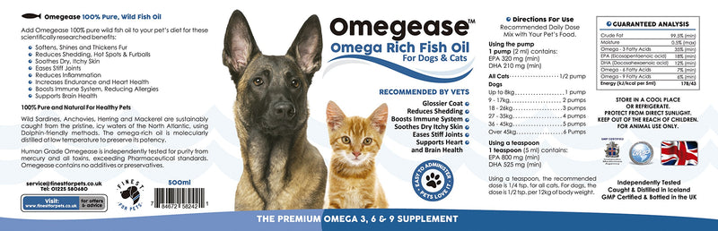 100% Pure Omega 3, 6 & 9 Fish Oil for Dogs and Cats - Best For Skin, Coat, Joint, Heart & Brain Health. Soothes Itches. From Wild Caught Fish - Better Source of DHA & EPA Than Farmed Scottish Salmon Oil. 500 ml (Pack of 1) - PawsPlanet Australia