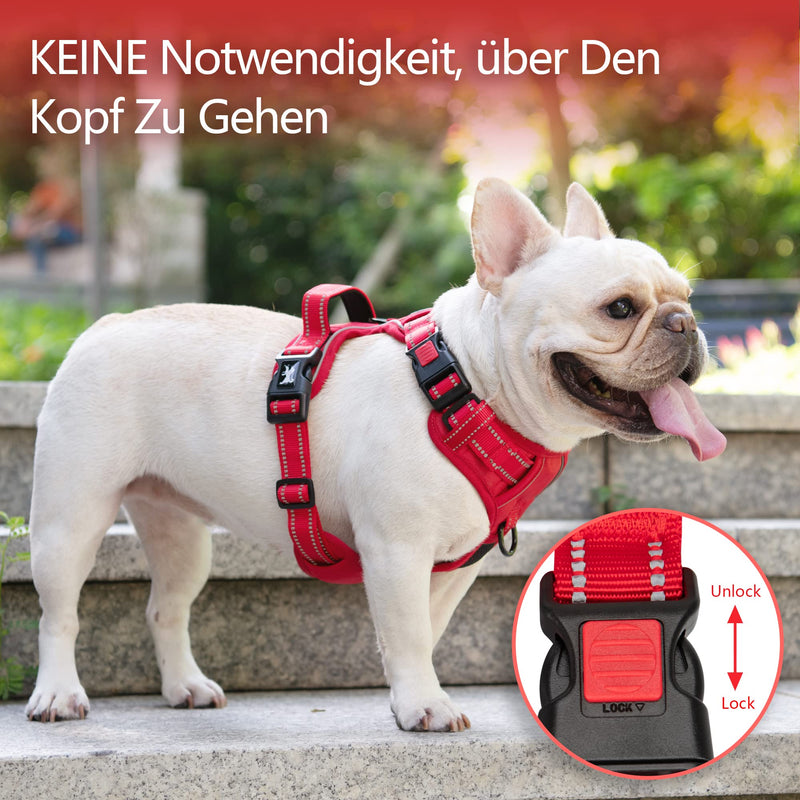 PoyPet No-Pull Dog Harness, Reflective Dog Harness for Dogs Without Choking, Adjustable Soft Padded Pet Vest with Easy Control Handle for Small Dogs (Red Matching Trim, S) Red Matching Trim - PawsPlanet Australia