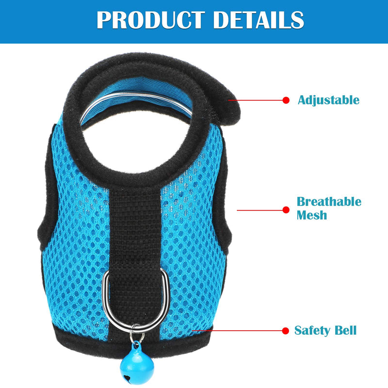 [Australia] - SATINIOR 2 Pieces Guinea Pig Harness and Leash Soft Mesh Small Pet Harness with Safe Bell, No Pulling Comfort Padded Vest for Guinea Pigs, Ferret, Chinchilla and Similar Small Animals S Blue, Black 