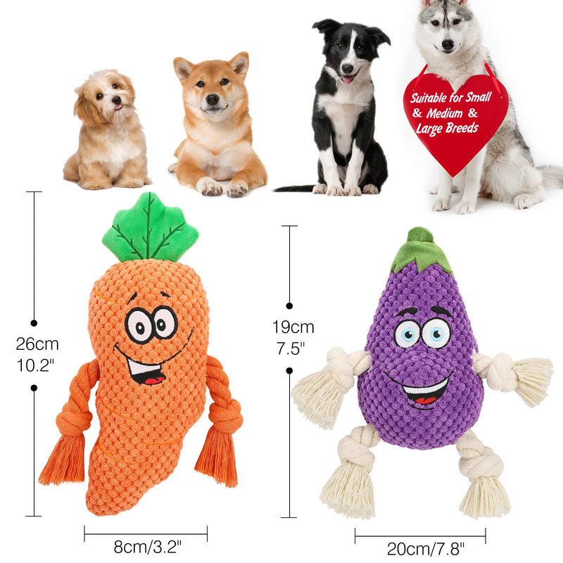 VavoPaw Stuffed Plush Dog Toys 2 Pack, Cute Carrot & Eggplant Squeaky Dog Toys with Crinkle Papers, Interactive Durable Dog Chew Toys for Boredom Fit Puppy, Small, Medium, Large Breeds, Multi Color - PawsPlanet Australia