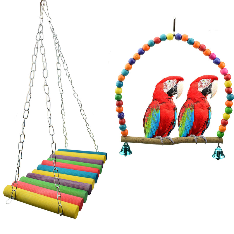 Lolitarcrafts 2 Pack Larger bird parrot Toys Set Bells Hanging Swing Bird Cage Toys for Larger Parakeet Parrots - PawsPlanet Australia