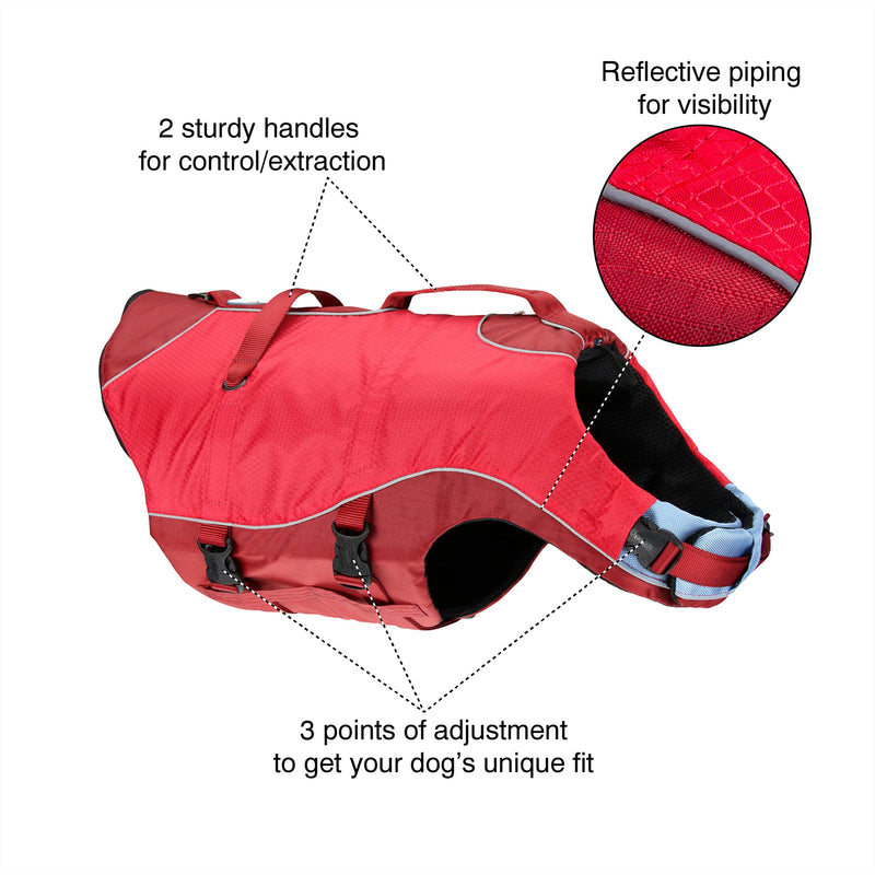 Kurgo Surf 'n Turf Dog Life Jacket, Flotation Vest for Dogs, Reflective, Adjustable, Extra Small-Red Red X-Small - PawsPlanet Australia