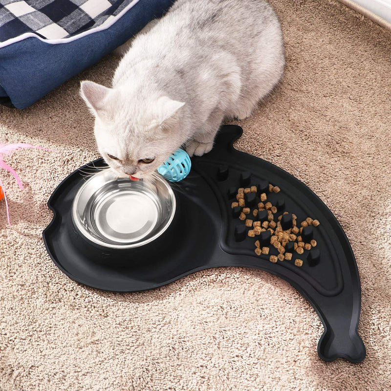 [Australia] - POPETPOP Slow Feeder Dog Bowl - Stainless Steel Pet Bowl with No-Slip Silicone Mat, Slow Feeding and Pet Water Bowl Set for Dogs Cats and Pets 