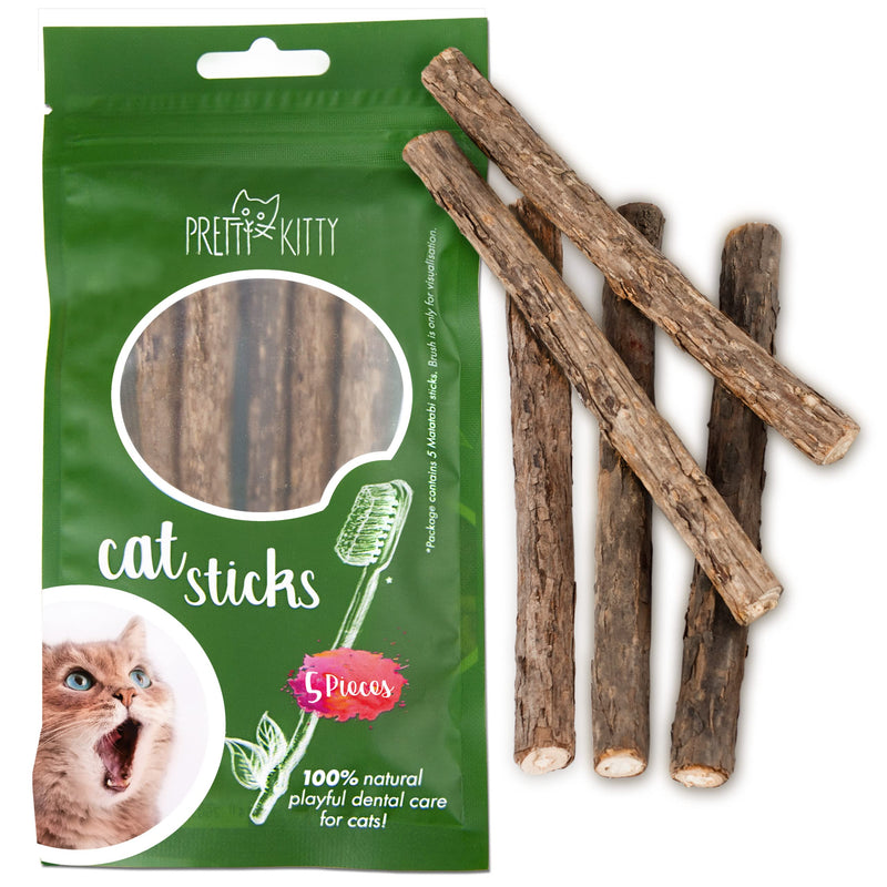 PRETTY KITTY cat dental care sticks: 5x matatabi stick cat made of wood - cat toy natural against bad breath - dental sticks cat - cat chew toy for dental care for cats cat sticks - PawsPlanet Australia