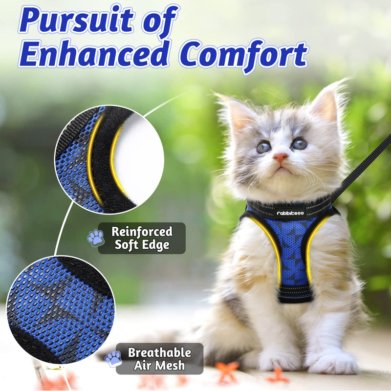 rabbitgoo Cat Harness and Leash Set, Kitten Harness Escape Proof, Lightweight Adjustable Reflective Kitty Leash for Walking, Easy Control Small Cat Vest Harness, Geometric Pattern Blue - PawsPlanet Australia