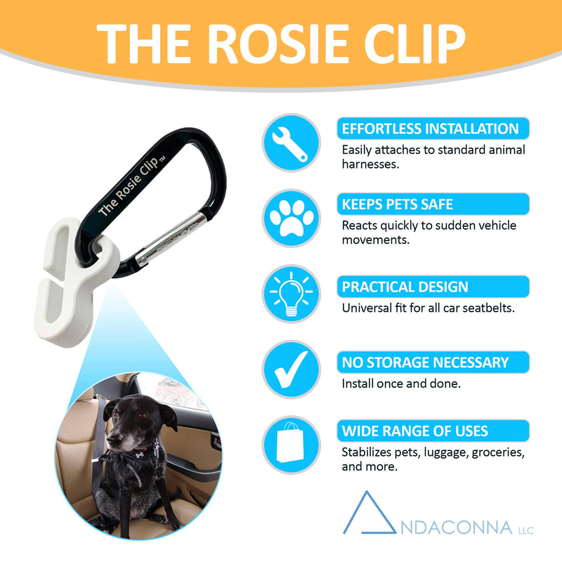 [Australia] - Andaconna LLC The Rosie Clip: Pet Seat Belt - Seat Belt Connector - Pet Travel Support Device - Pet Accessories Black 