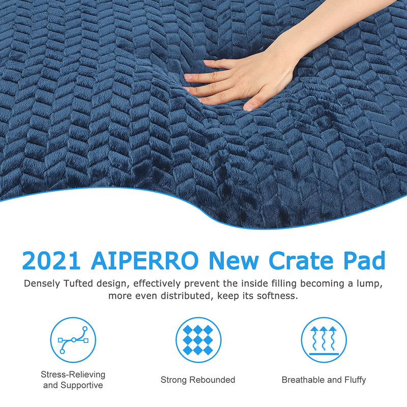 AIPERRO Dog Bed Crate Pad with Removable Washable Cover, Non Slip Soft Orthopedic Plush Pet Sleeping Kennel Cushion Mat for Small Medium Large Dogs and Cats (XS-23 18", Blue) XS-23" * 18" - PawsPlanet Australia