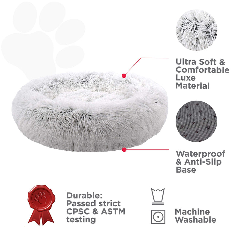 FuzzBall Fluffy Luxe Pet Bed, Anti-Slip, Waterproof Base, Machine Washable, Durable – for Dogs & Cats, 3 Colors Available X-Small Grey-White - PawsPlanet Australia