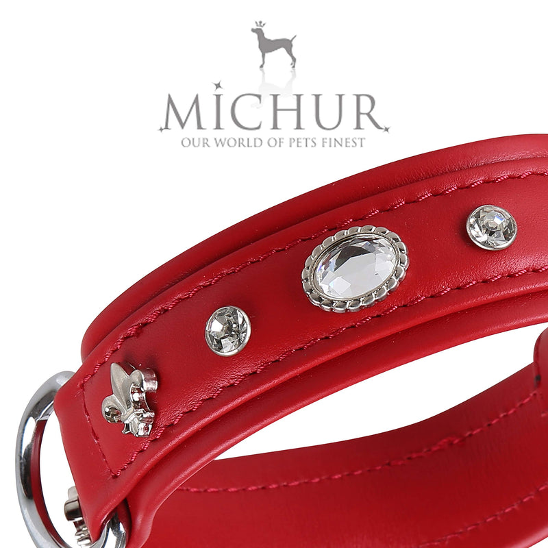 MICHUR Julieta dog collar leather, dog leather collar, collar, red, leather, with lilies, rhinestones and large crystal Neck circumference 14,17-16,14" - PawsPlanet Australia