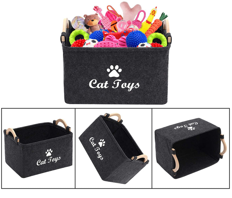 Geyecete Dog Toys Storage Bins - with Wooden Handle, Pet supplies storage Basket/Bin Kids Toy Chest Storage Trunk-Cat (Dark Grey)-Big Big:38*25* 24cm Dark Grey - PawsPlanet Australia