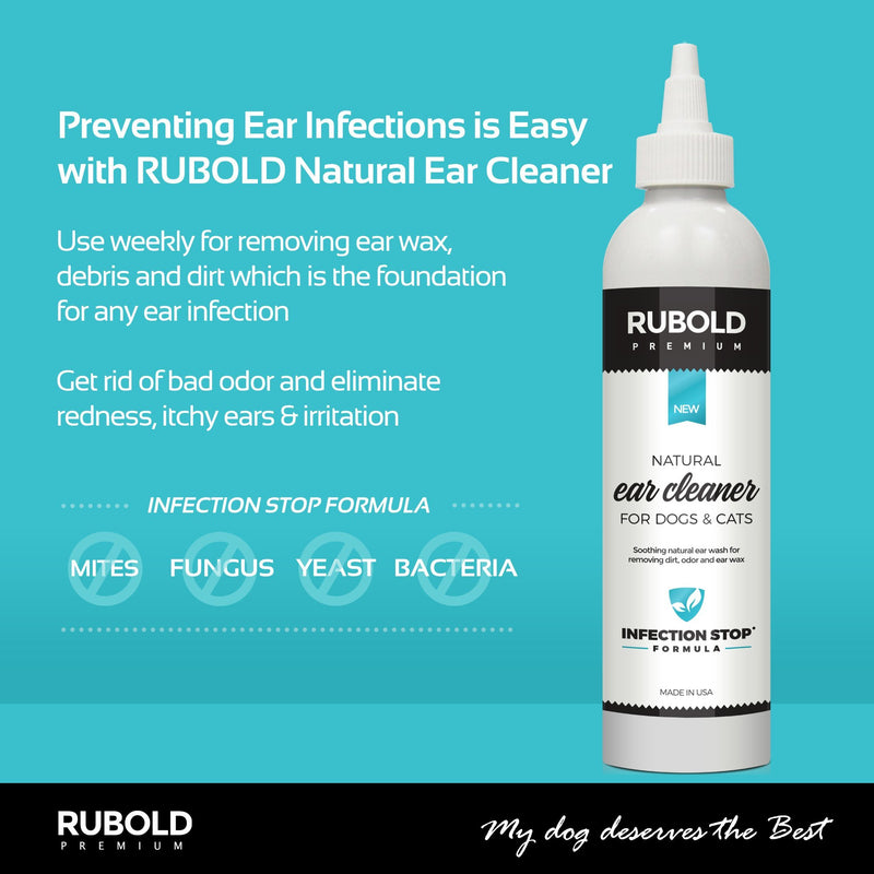 RUBOLD Natural Ear Cleaner for Dogs - Soothing and Organic Dog Ear Infection Treatment - Also Best Daily Ear Wash Solution for Every Cat Puppy and Pet - PawsPlanet Australia