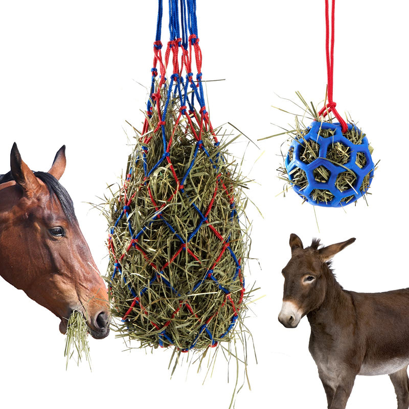 Woiworco 2 Packs Horse Treat Ball and Hay Nets for Horses and Goats, Slow Feed Hay Feed Hanging Feeding Balls for Horses Goats to Play with and Feeding - PawsPlanet Australia